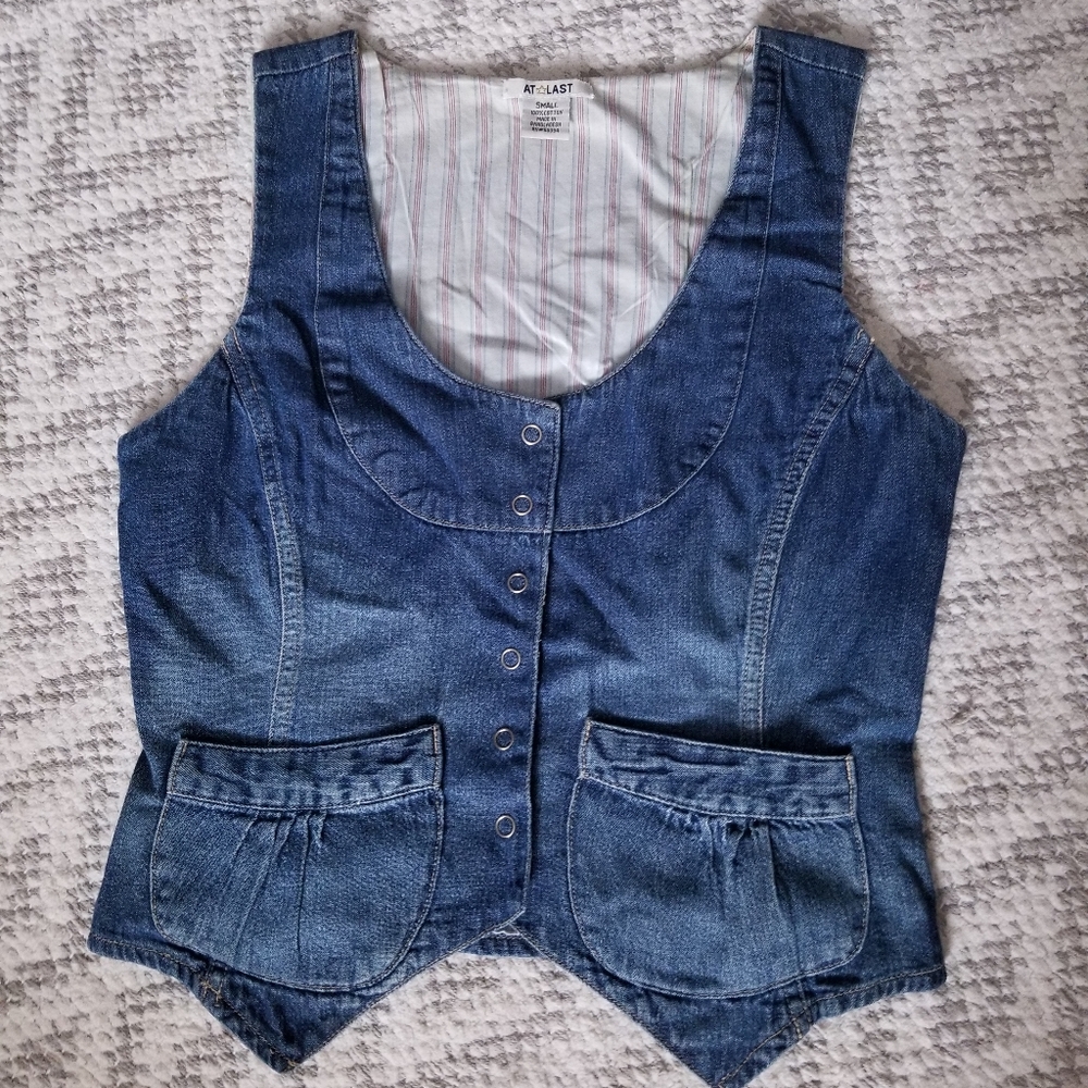 At Last Denim Jean Vest Small